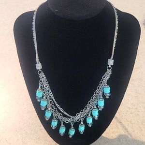 Silver layered Necklace with Beaded Drop Charms 17" plus 3" Extender